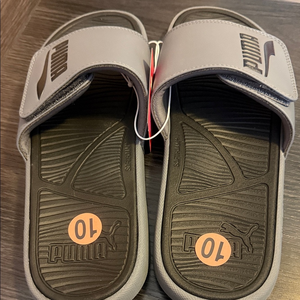 Puma Men's Gray and Black Slide Sandals